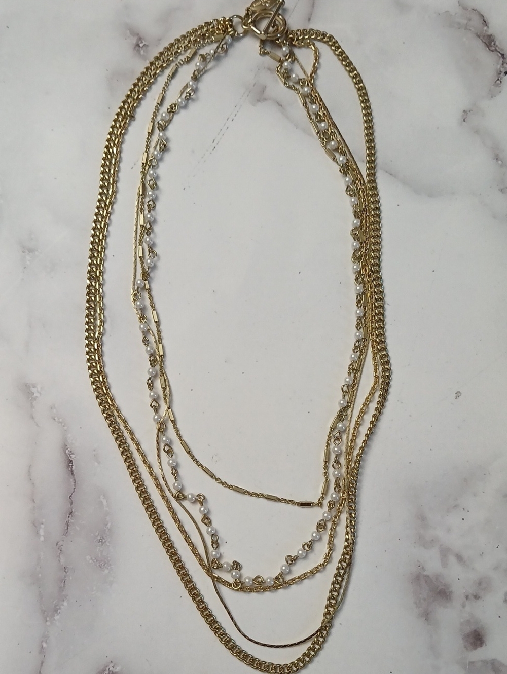 Ann Taylor Gold-Tone Layered Necklace with Pearl Beads